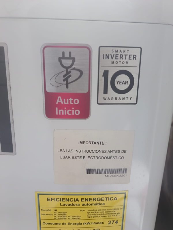 Lavadora Smart Inverter LG WT17WSBP 45.3 Lt. 18KG - Image 8