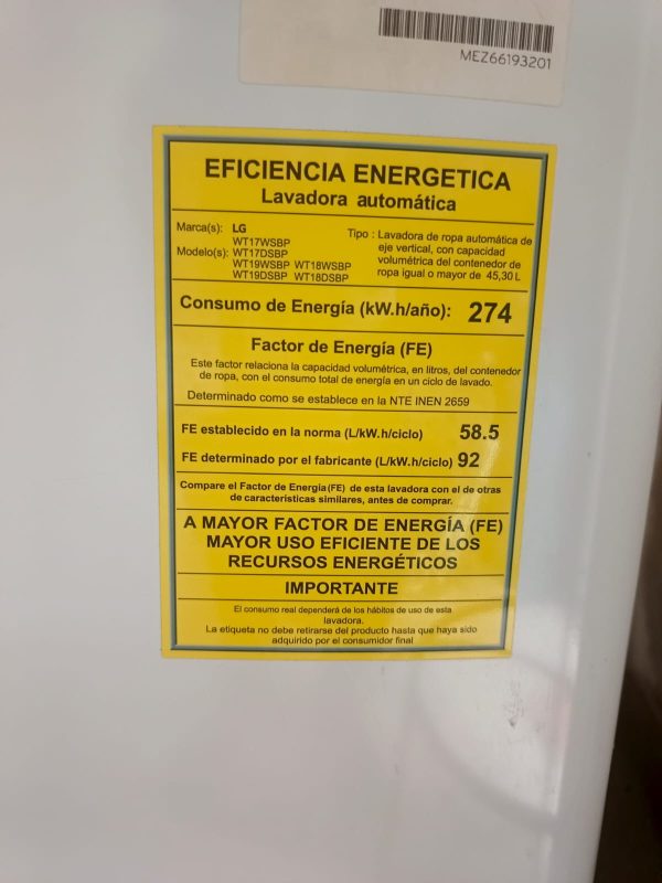 Lavadora Smart Inverter LG WT17WSBP 45.3 Lt. 18KG - Image 9